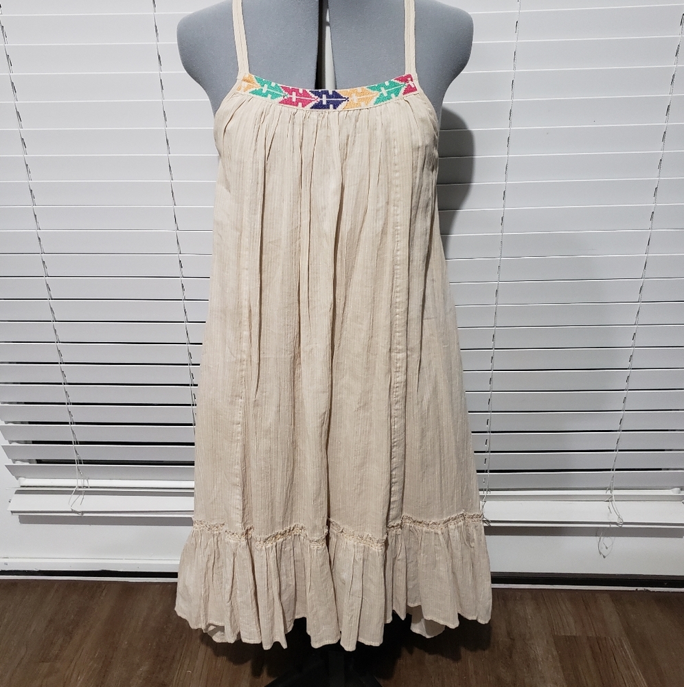 J1 B75Egu Free People striped cream flowy ruffled women's dress light em…